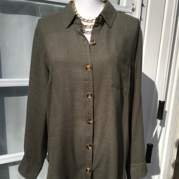 Tribal jeans size L army green button up blouse - Picture 1 of 5